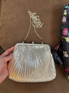 Silver Pleated Evening Clutch with Chain Strap
